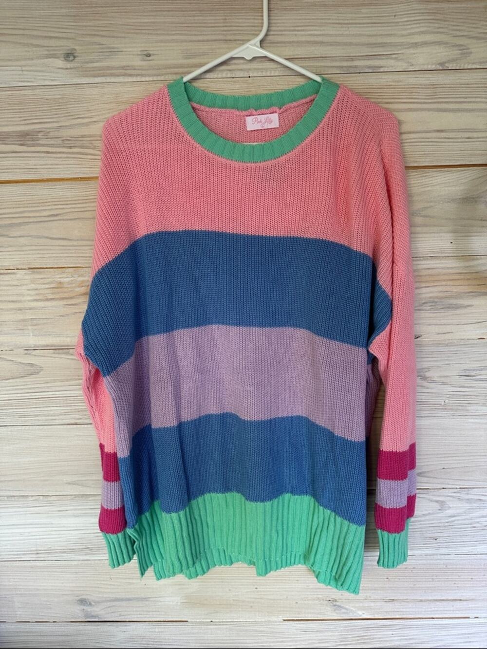 Pink Lily Show Me Your Mumu Inspired Pastel Stripe Knit Sweater